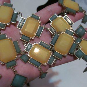 Gold tone green and yellow statement necklace